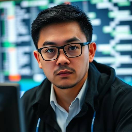 Benjamin Lee, Lead Security Analyst at NetSight Analytics, looking at a screen